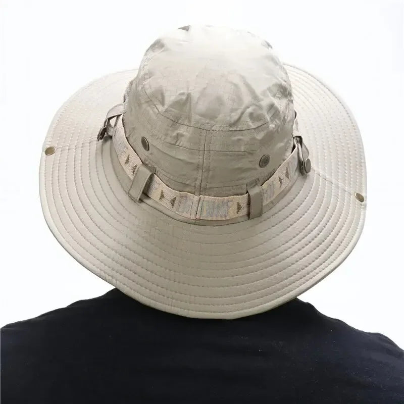 Summer Men Bucket Hat Outdoor UV Protection Wide Brim Panama Safari Hunting Hiking Hat Mesh Fisherman Hat Beach Sunscreen Cap - Smarsty