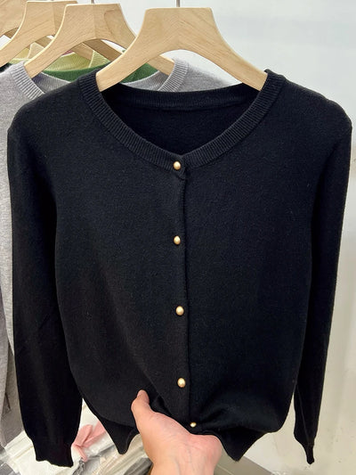 AOSSVIAO Long Sleeve Sweaters Cardigan Spring Autumn Women O-Neck Knitwear Tops Clothing Fashion Basic Tops - Smarsty