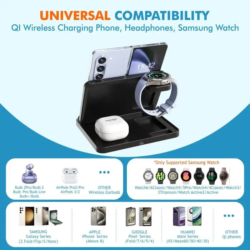3 In 1 Wireless Charger Stand With Fast Charging Dock - Smarsty