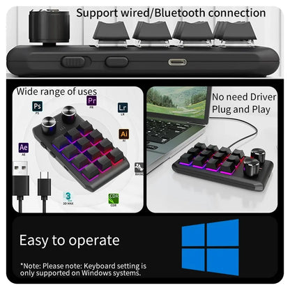 Bluetooth Macropad With 2 Knobs RGB 12 Key Mechanical