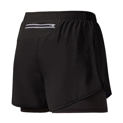 Men's Running Shorts Quick-drying Fitness Black Double Layer Shorts Men New Sport Workout Training Bodybuilding Short Pants - Smarsty
