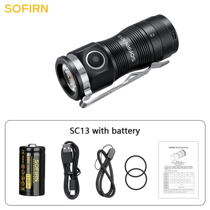 Sofirn Mini SC13 SST40 LED 1300lm Tactical 18350 Rechargeable Flashlight 6000K Keychain Emergency Torch Led Light with Magnetic