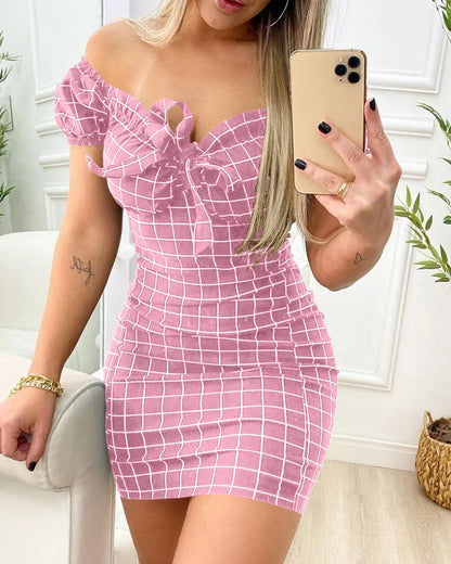 Summer dress sexy package buttocks short skirt of cross border grid print dress - Smarsty