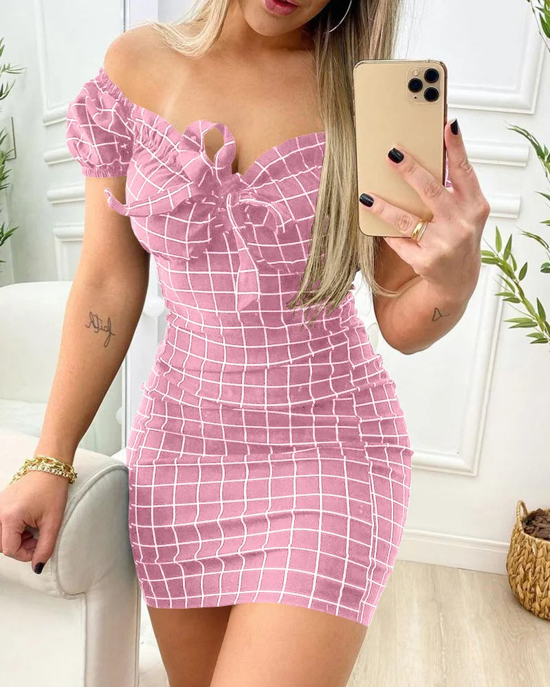 Summer dress sexy package buttocks short skirt of cross border grid print dress - Smarsty