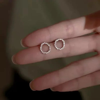 Delicate Gold Crystal Circle Stud Earrings Minimalist - Smarsty