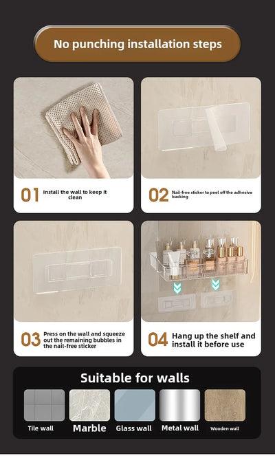 Wall mounted cosmetic and skincare storage rack for bathroom no need for drilling Multi functional kitchebathroom storage rackra by Smarsty