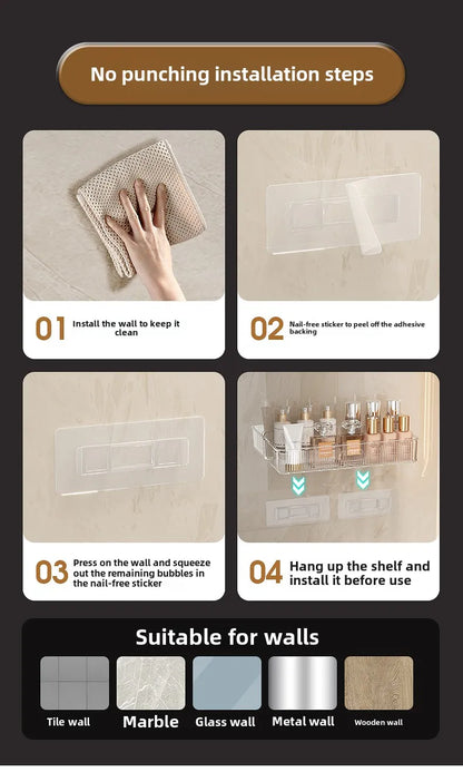 Wall mounted cosmetic and skincare storage rack for bathroom no need for drilling Multi functional kitchebathroom storage rackra by Smarsty