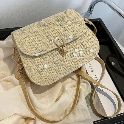 Straw Saddle Bag Crossbody Embroidered For Women Trendy - Smarsty