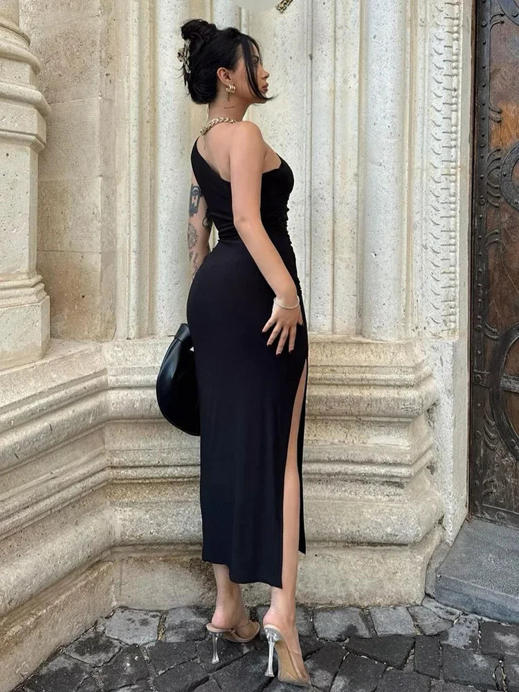 Summer Black New Dress Women Fashion Sexy Split Sleeveless Backless Slim Maxi Dress Female Casual Club Elegant Lady Party Dress - Smarsty