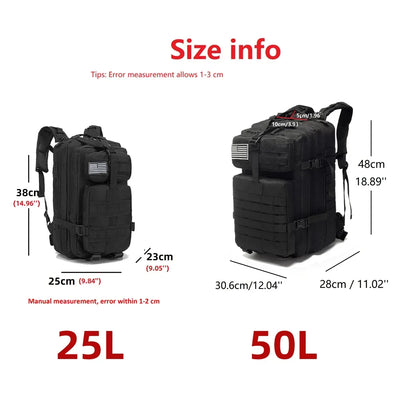 25L/50L 1000D Nylon Waterproof Trekking Fishing Hunting Bag Backpack Outdoor Rucksacks Tactical Sports Camping Hiking by Smarsty