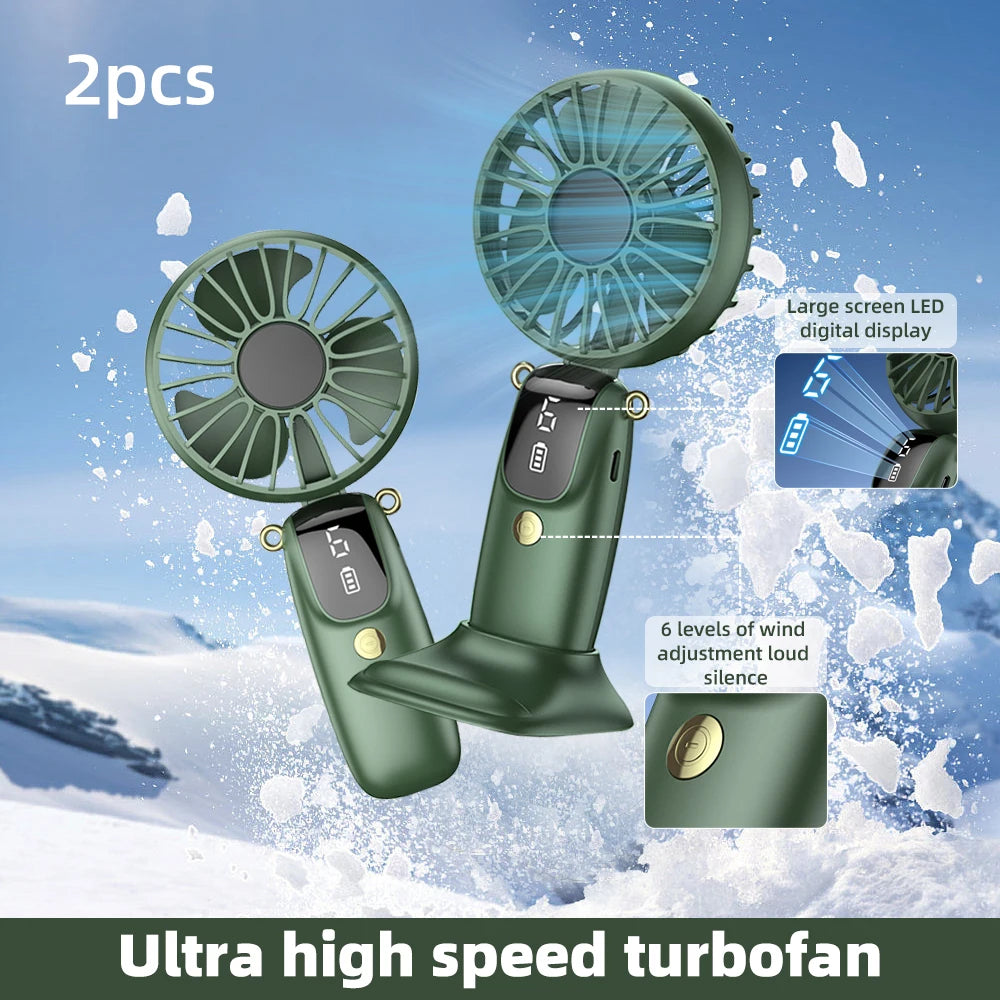2PCS  Mini Handheld Fan 6 Speed USB Rechargeable Portable Foldable Desk Neck Hanging Fan with Phone Stand