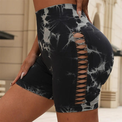 Tie Dyed Seamless Fitness Pants Women's High Waist and Hip Lifting Sports Tight Shorts Running Sexy Peach Fitness Yoga Shorts - Smarsty