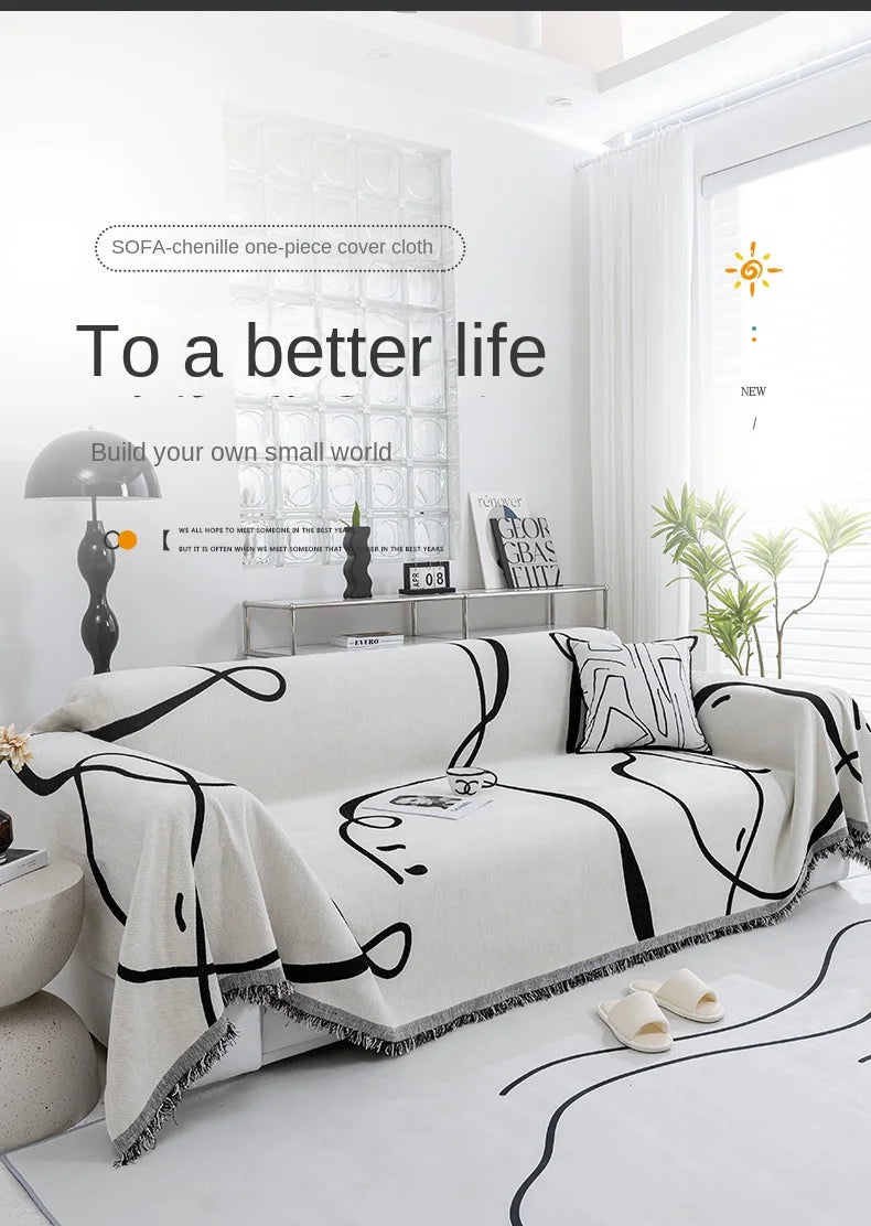 Black Chenille Sofa Cover for Dust Protection - Smarsty