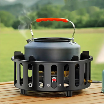 19800W 7-Core High-Power Camping Stove - Windproof Portable Gas Burner with Electronic Ignition for Hiking & Travel