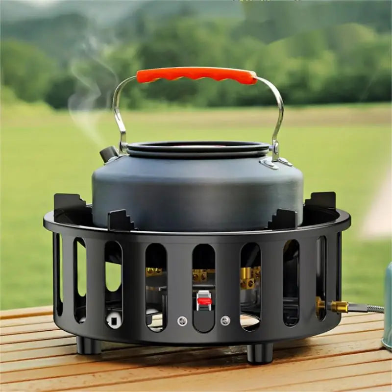 19800W 7-Core High-Power Camping Stove - Windproof Portable Gas Burner with Electronic Ignition for Hiking & Travel