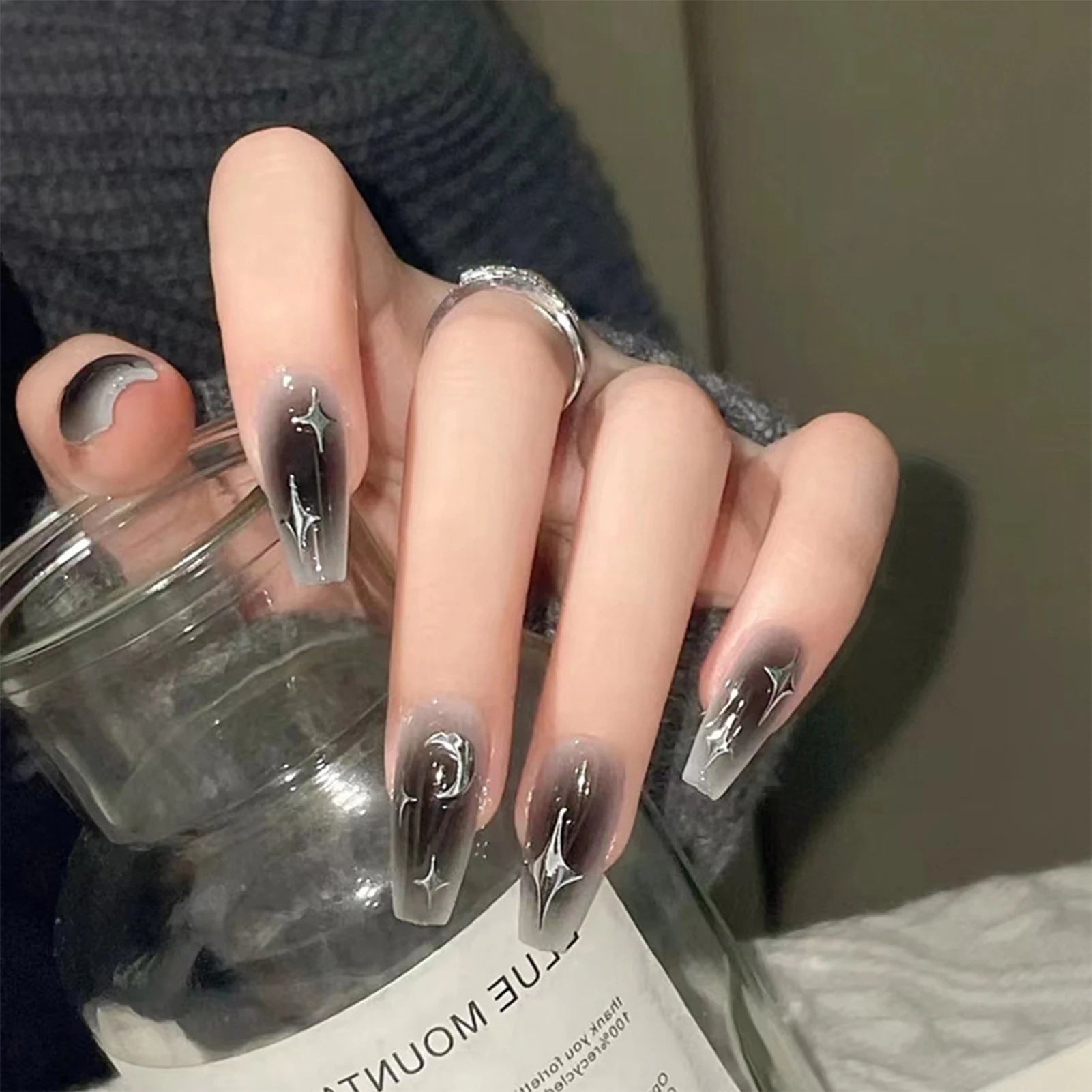 Y2K Star Press On Nails with Moon Designs - Smarsty