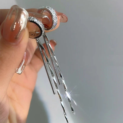 Silver Crystal Tassel Non Piercing Ear Cuff Clip Earrings - Smarsty