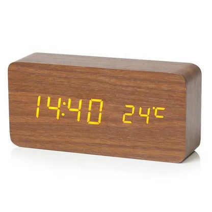 Wooden Digital Alarm Clock with Temperature Display - Smarsty