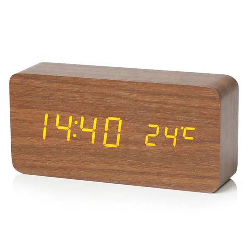 Wooden Digital Alarm Clock with Temperature Display - Smarsty