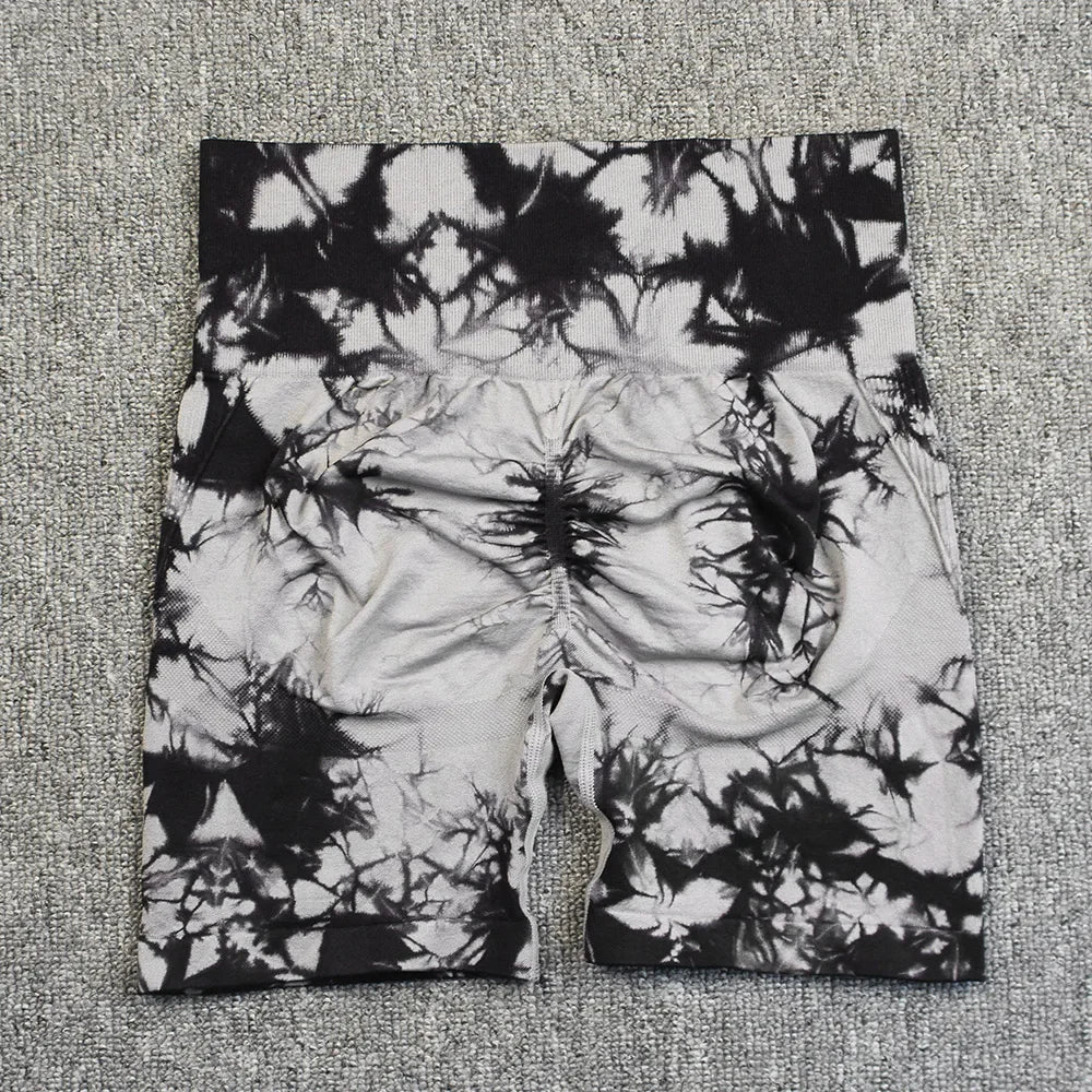 Tie-Dye Yoga Shorts for Women High Elastic Gym Shorts Push Up Sports Shorts Running Workout Fitness Women Short Sports Leggings - Smarsty