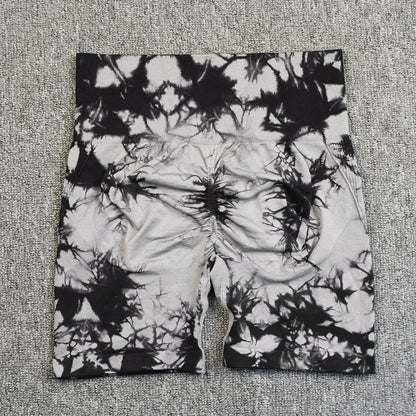 Tie-Dye Yoga Shorts for Women High Elastic Gym Shorts Push Up Sports Shorts Running Workout Fitness Women Short Sports Leggings - Smarsty