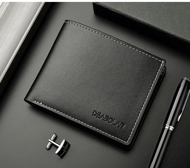 Pu Leather Men Short Wallet Thin Style Folding Young Men Credit Card Holder Wallet - Smarsty