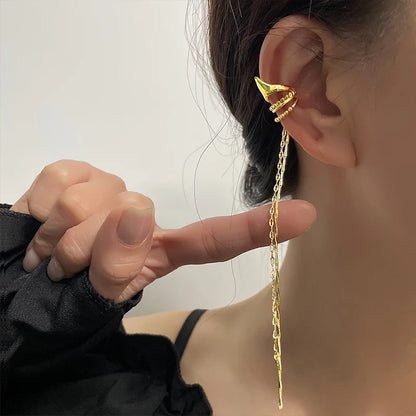 Silver Crystal Tassel Non Piercing Ear Cuff Clip Earrings - Smarsty