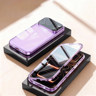 360 ° Full Protection Metal Magnetic Double-Sided Glass Snap Lock Phone Case For iPhone 17 Pro Max/17/Air/17 Pro Bumper Cover - Smarsty