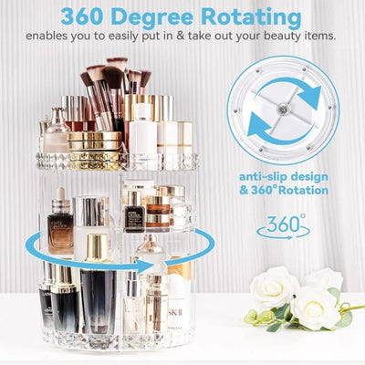 1pc Cosmetic Organiser, 360 degree rotatable adjustable cosmetic storage display case, easy assembly required by Smarsty
