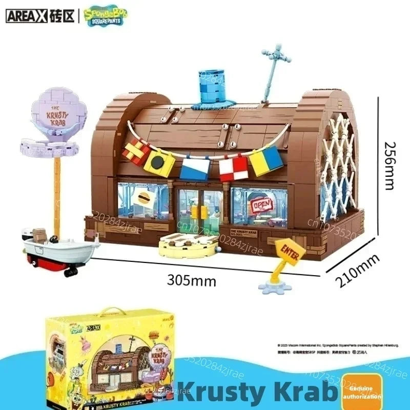 Spongebob building block cartoon Krusty Krab creative restaurant scene model Patrick Star assembly toy children's birthday gift by Smarsty