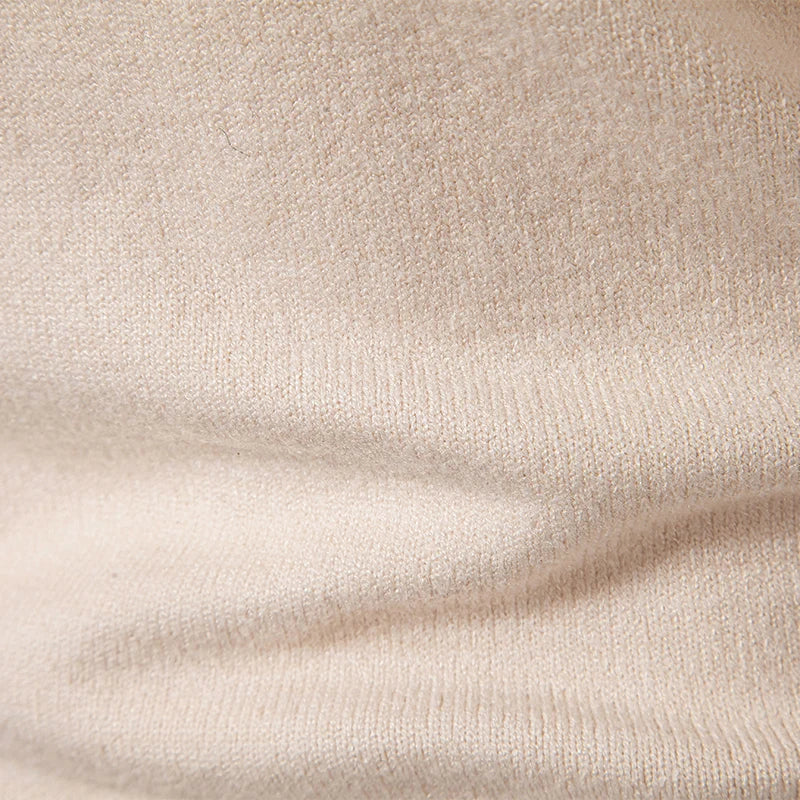 New Men's Long Sleeve Pullover Solid Color Half Zipper Sweaters V-neck Knitted Sweater Men Oversized Breathable Streetwear - Smarsty