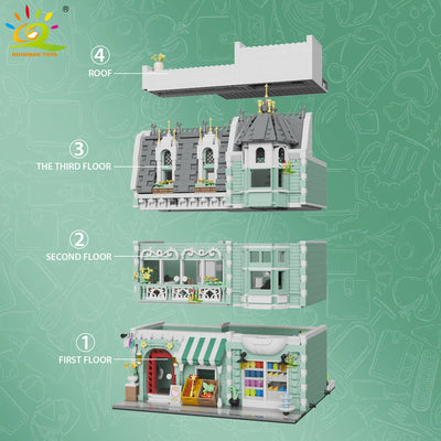 HUIQIBAO Toys MOC City Corner Coffee Shop Architecture Style Street View Micro Building Blocks for Children Construction Bricks - Smarsty