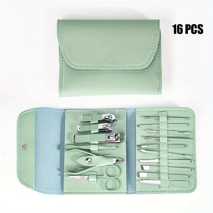 16 Piece Professional Nail Clippers Set with Travel Case - Smarsty