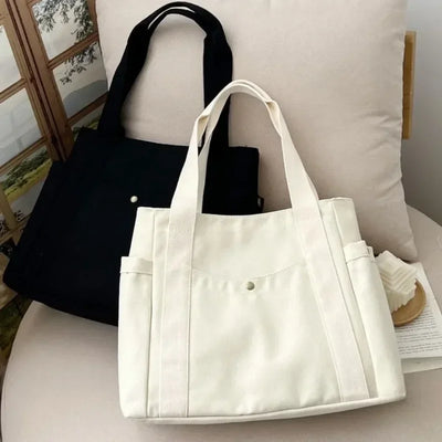 Large Capacity Canvas Tote Shoulder Bag For Work College - Smarsty