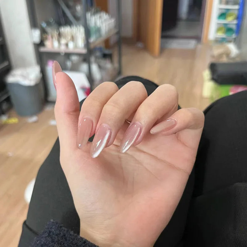 24 Pcs Metallic Cat Eye French Press On Nails - Smarsty