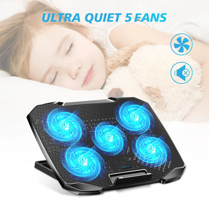 Laptop Cooling Pad 12 17 Inch With Five Quiet Fans