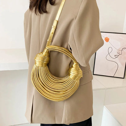 Women Handbags 2024 Designer Rope Knotted Gold Clutch - Smarsty