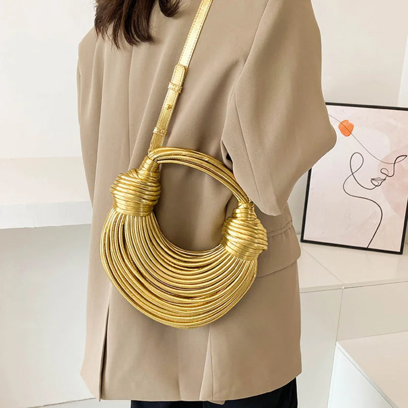 Women Handbags 2024 Designer Rope Knotted Gold Clutch - Smarsty