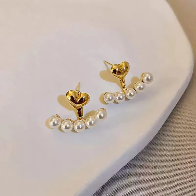 Light Luxury Simulated Pearl Heart Stud Earrings Gift - Smarsty