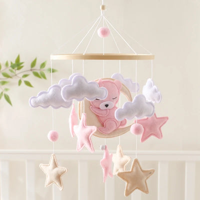 Wooden Crib Mobile Baby Bed Bell Rattle Toy Soft Felt Cartoon Bear Mobile Hanging Newborn Music Box Bed Bell Hanging Bracket Toy by Smarsty