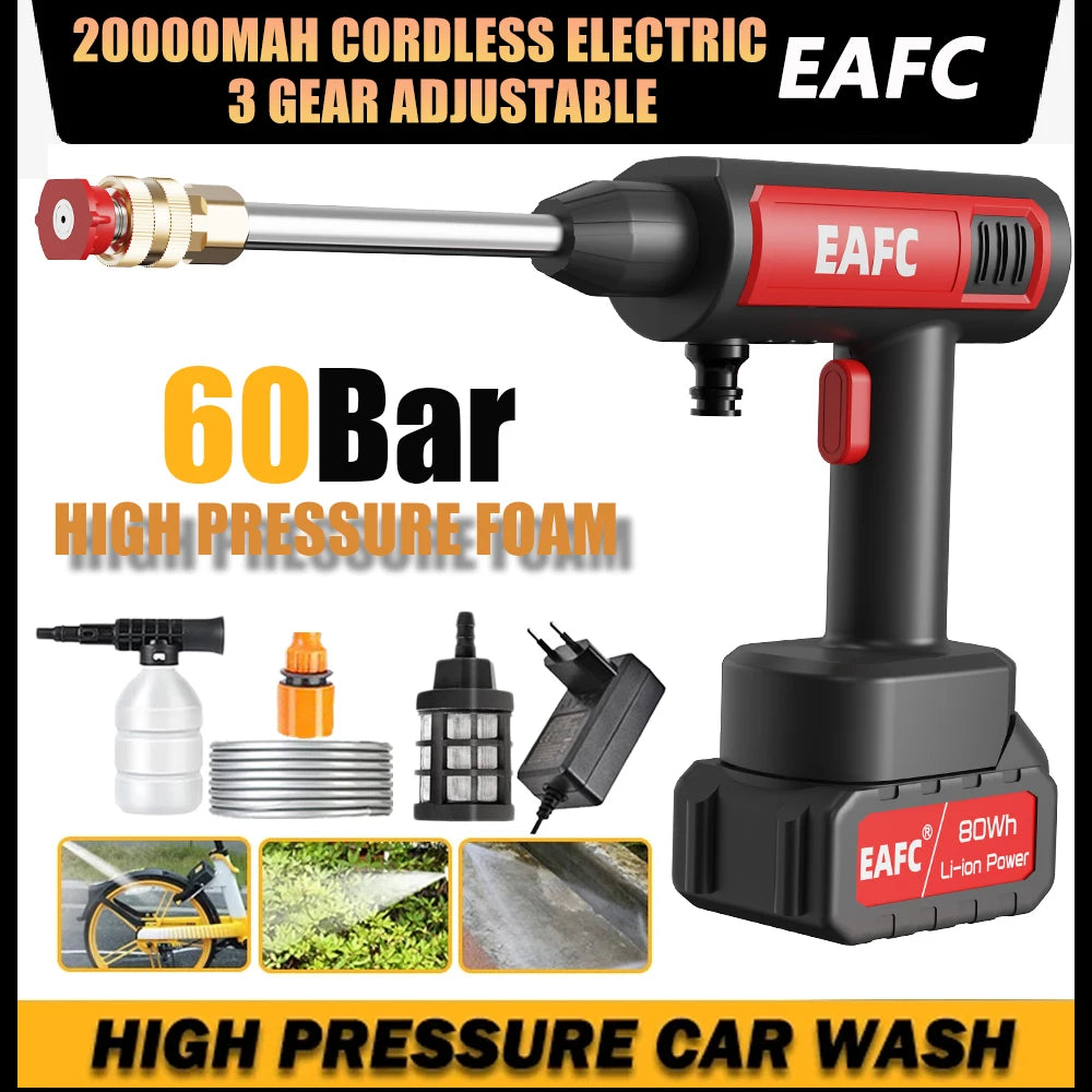 Cordless Car Wash Gun 60Bar High Pressure Washing Guns High Pressure Washer Spray Water Gun Portable Washing Machine for Garden