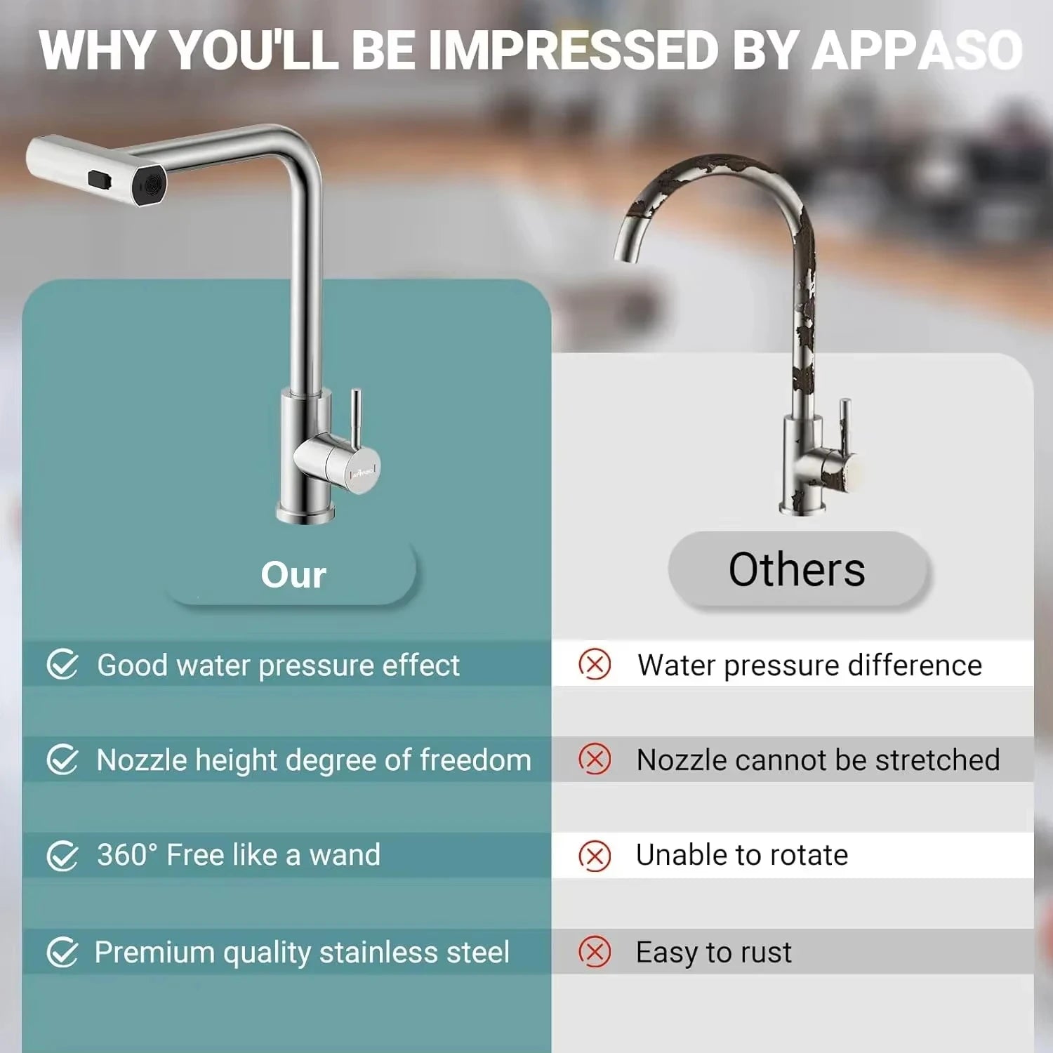 Flexible Stainless Steel Kitchen Faucet with Stream Shower Mode - Smarsty