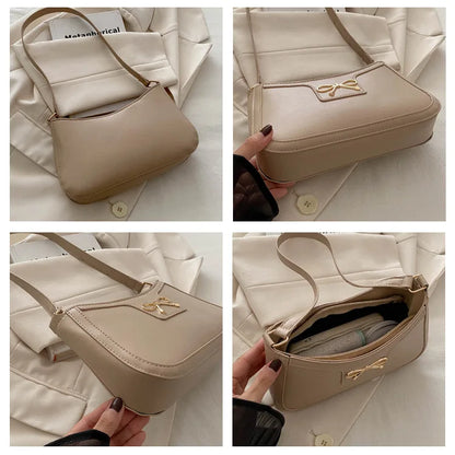 Metal Bow Shoulder Bag For Women With Classic Baguette - Smarsty