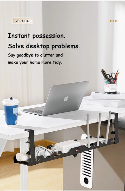Telescopic Under Table Storage Rack Metal Cable Management Tray Home Office Desk Wire Organizer No Punching Storage Accessories by Smarsty