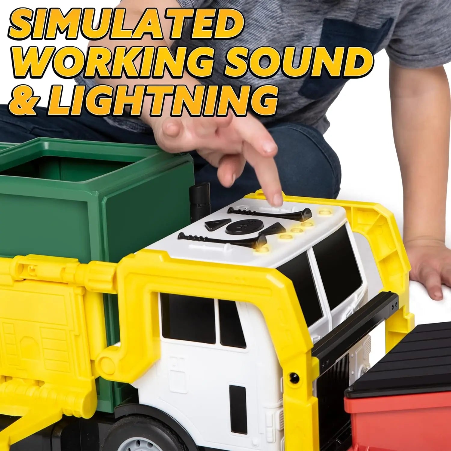 JOYFY Large Friction Powered Garbage Truck Toy Set With Includes Dumpster Trash Bins for Boys Toys Birthday Christmas Gift