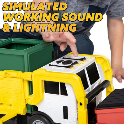 JOYFY Large Friction Powered Garbage Truck Toy Set With Includes Dumpster Trash Bins for Boys Toys Birthday Christmas Gift