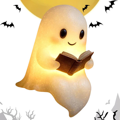 Cute Ghost Reading Book Lamp Halloween Ghost Night Light Halloween Decor for Bedroom Study Room Readers