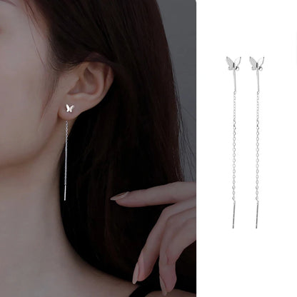 S925 Silver Tassel Drop Earrings for Women with Long Chains - Smarsty