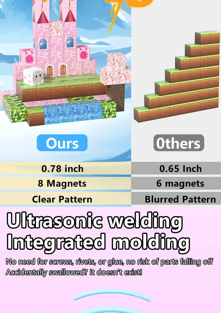 Pink castle magnetic building block set, suitable for boys and girls over 3 years old DIY to improve hand skills and creativity by Smarsty