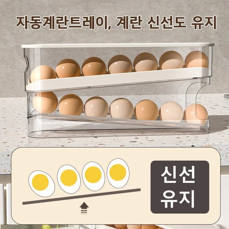 Slide Type Egg Carton Double Automatic Egg Roller Refrigerator Side Door Egg Storage Kitchen Countertop Egg Holder